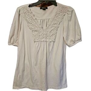 Style & Co White Cotton Eyelet V-Neck Top S | Embroidered Boho Blouse
